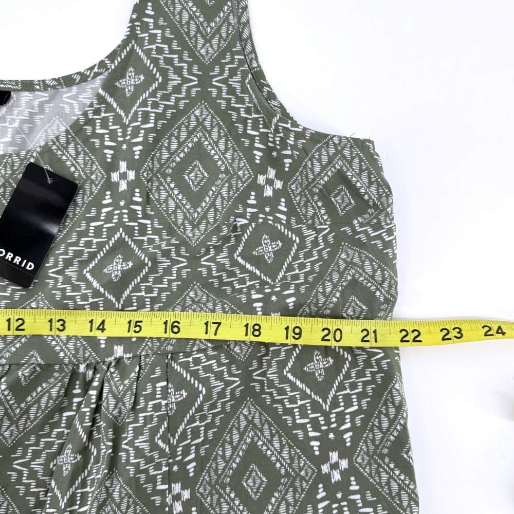 Torrid Babydoll Dress Size 0 Olive Green Geometric Print Tiered Pocket Tank - Picture 6 of 9